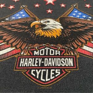 Vintage 2001 Harley Davidson USA Flag Eagle Tee Large